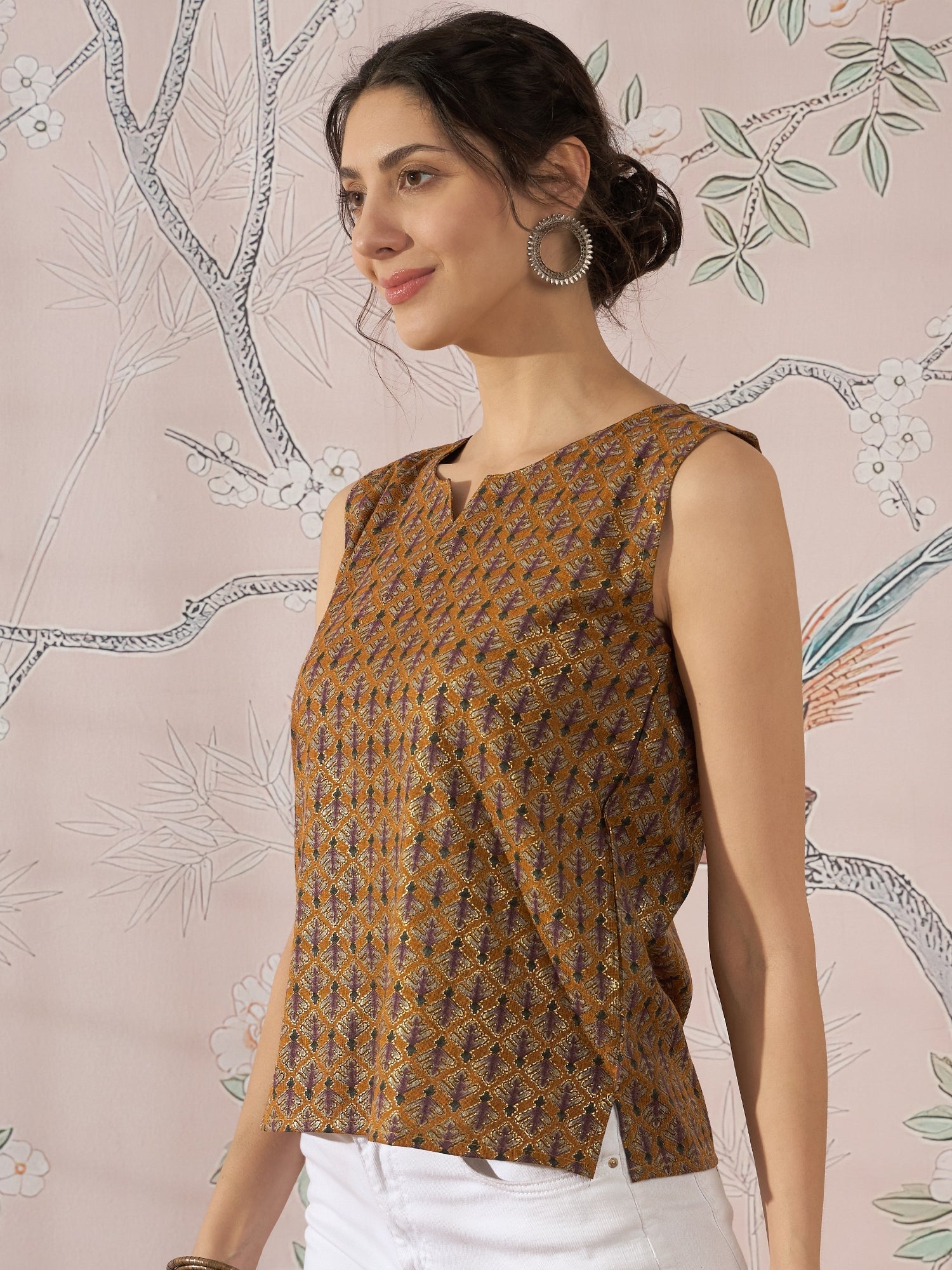 InWeave Mustard Foil Print W/S Top