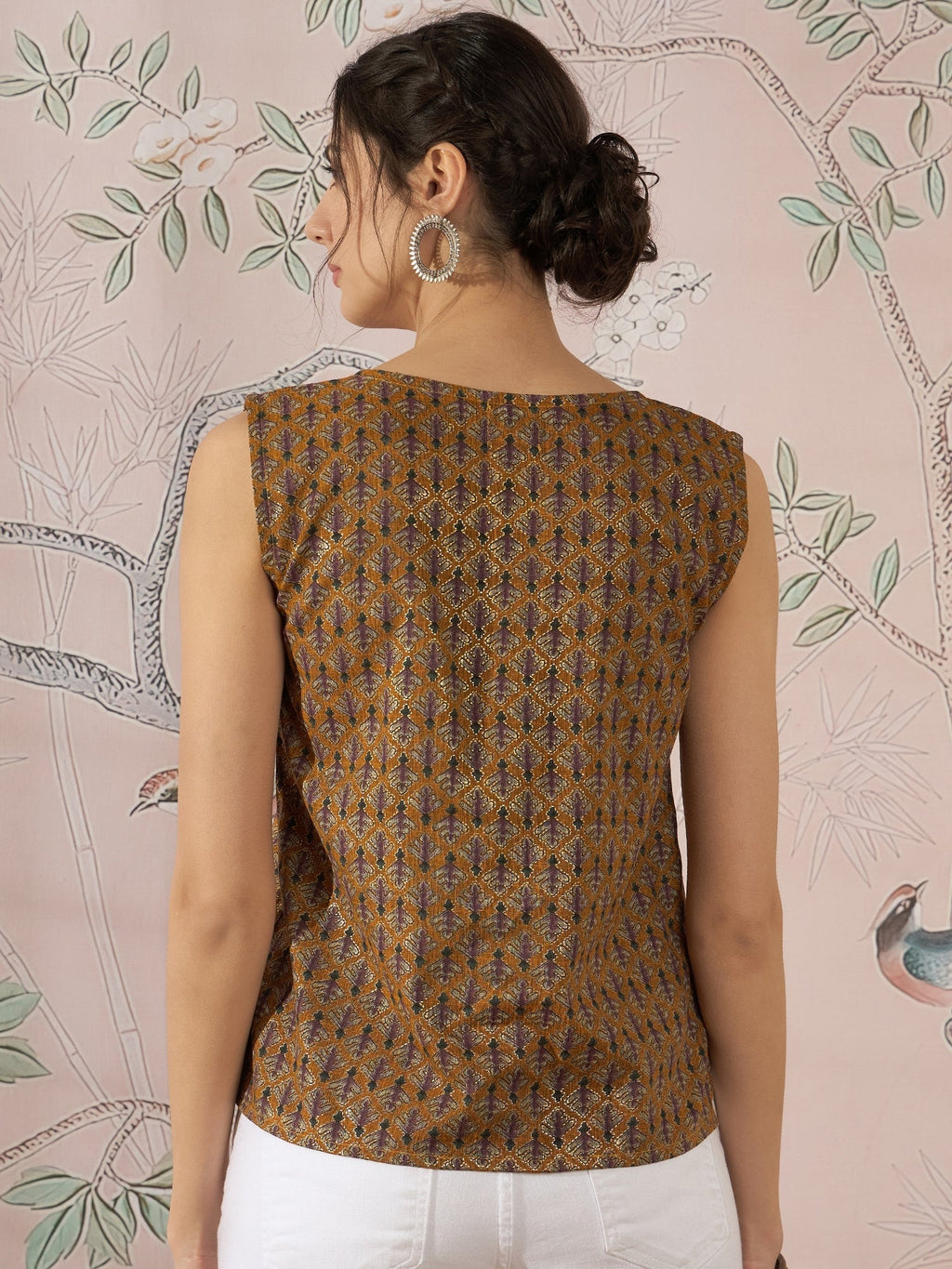 InWeave Mustard Foil Print W/S Top