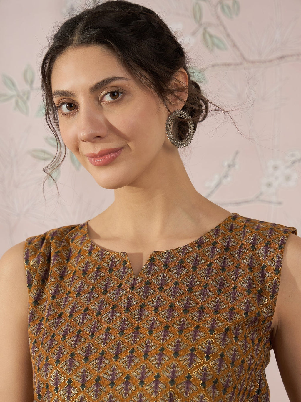InWeave Mustard Foil Print W/S Top
