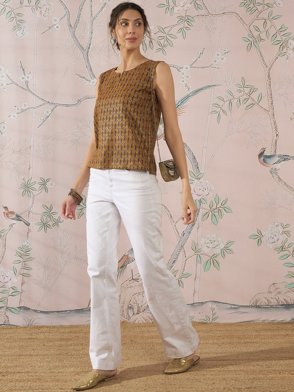 InWeave Mustard Foil Print W/S Top