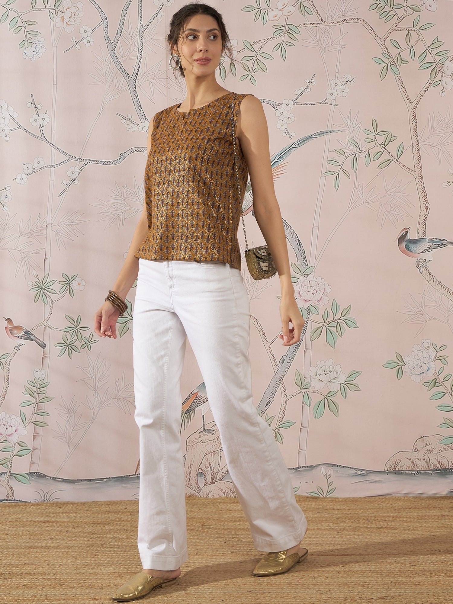 InWeave Mustard Foil Print W/S Top