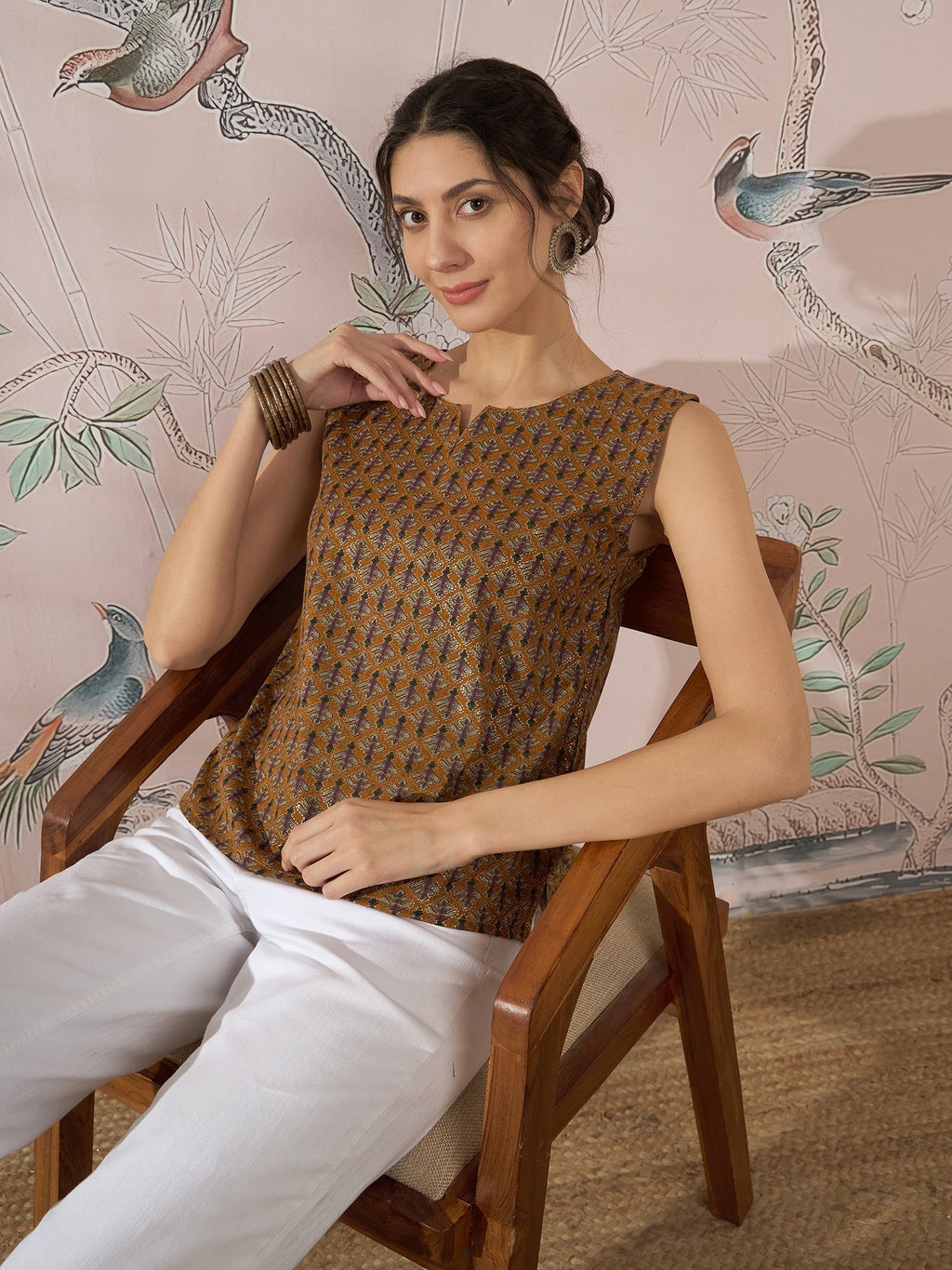 InWeave Mustard Foil Print W/S Top