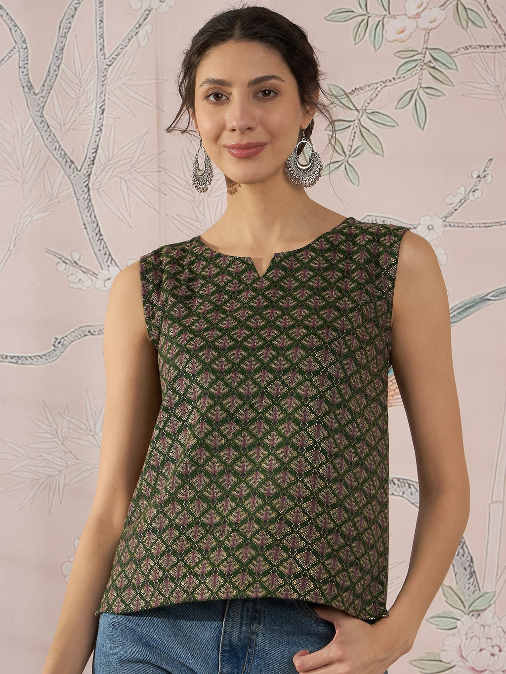 InWeave Green Foil Print W/S Top