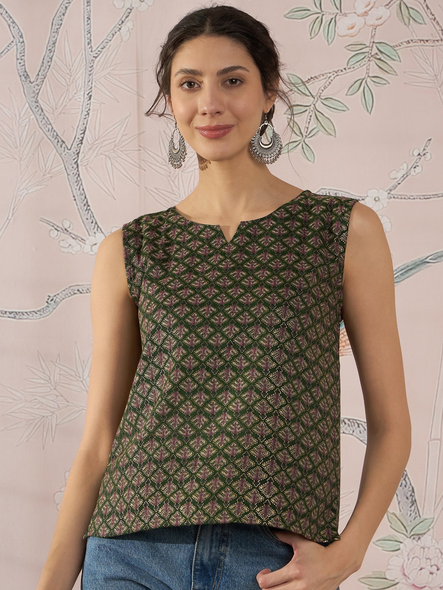 InWeave Green Foil Print W/S Top