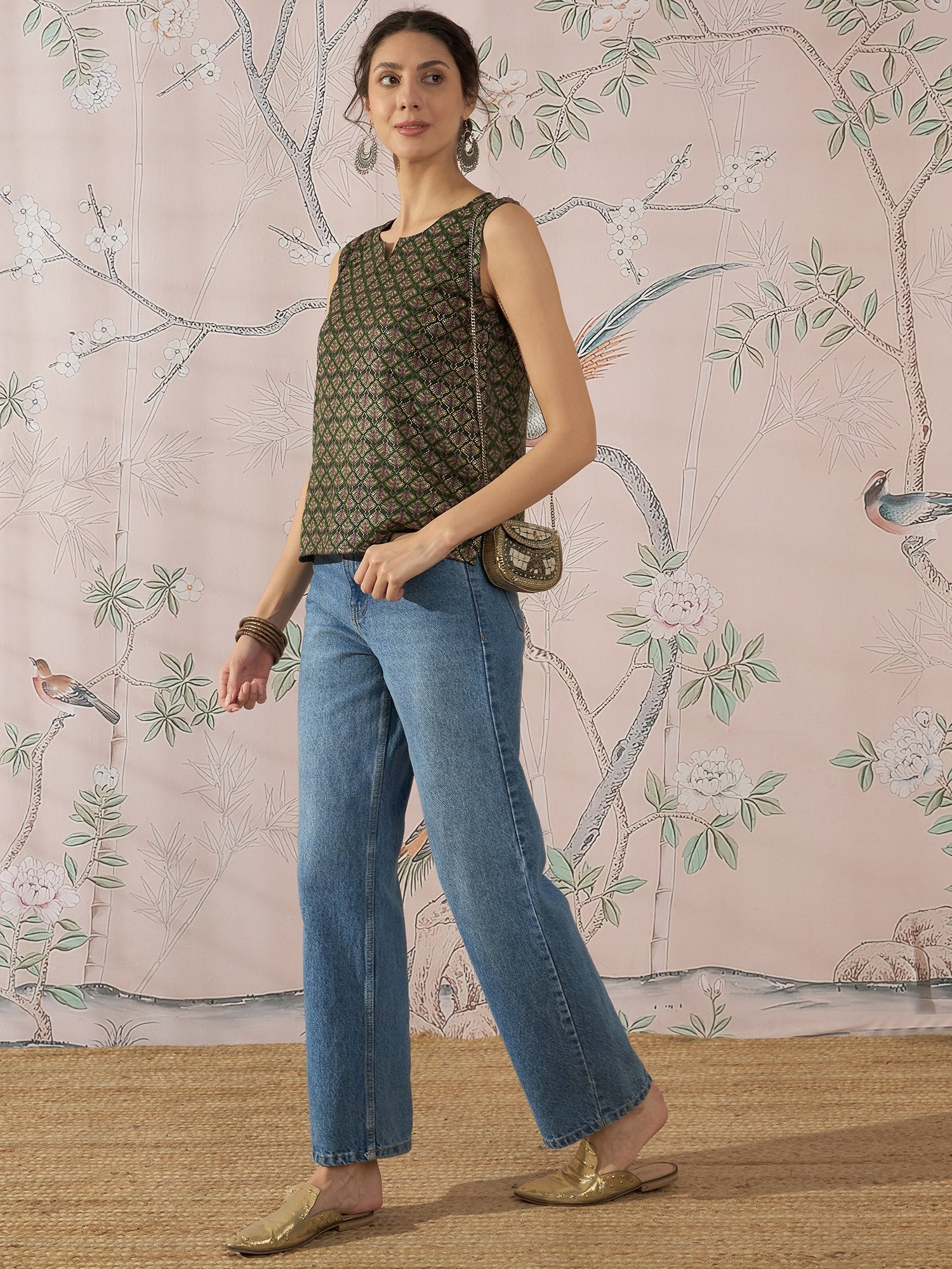 InWeave Green Foil Print W/S Top