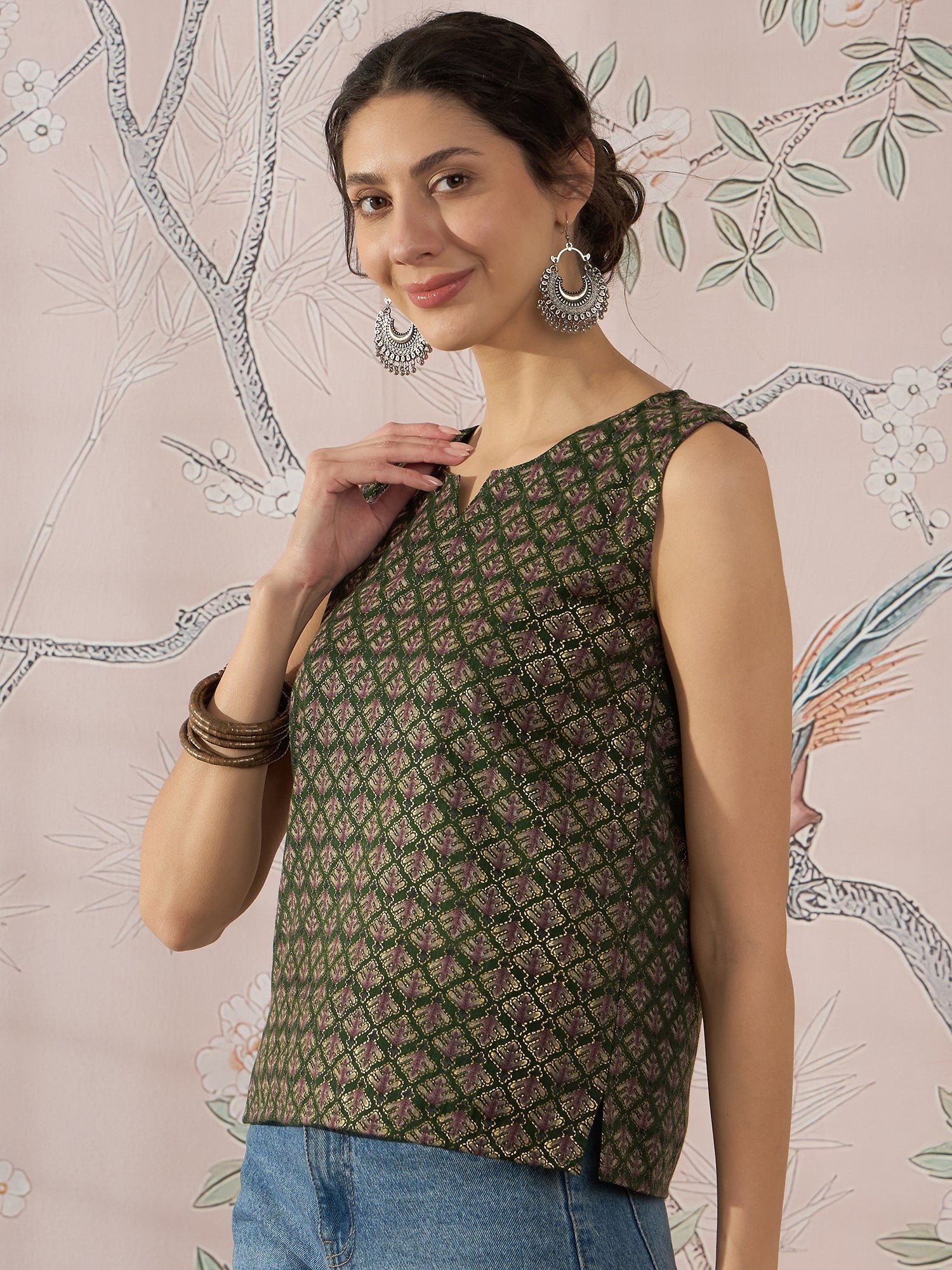 InWeave Green Foil Print W/S Top