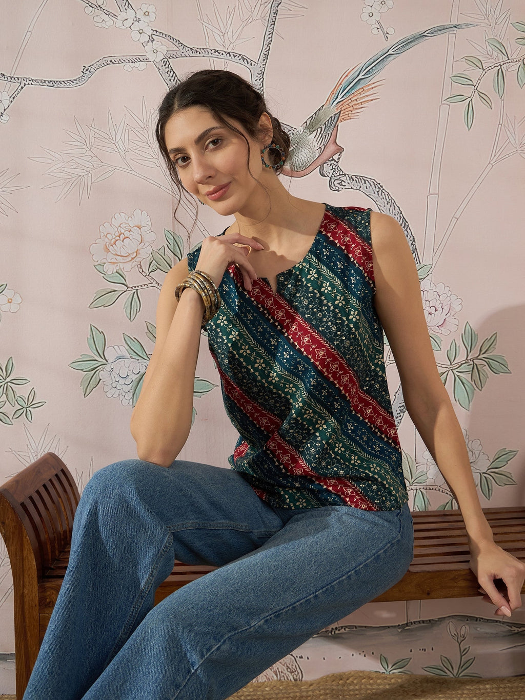 InWeave Teal Hunter Batik W/S Top