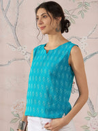 InWeave Cyan Blue Ikkat Kantha W/S Top