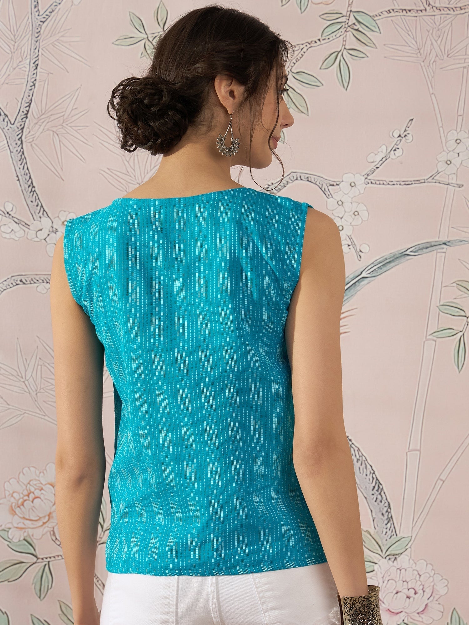 InWeave Cyan Blue Ikkat Kantha W/S Top