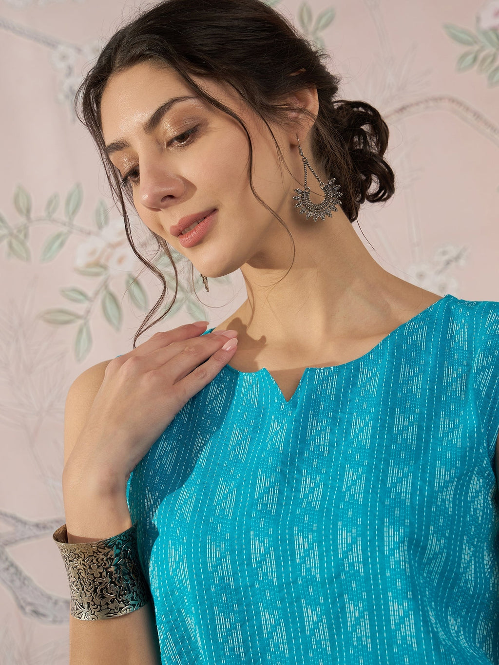 InWeave Cyan Blue Ikkat Kantha W/S Top