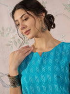 InWeave Cyan Blue Ikkat Kantha W/S Top