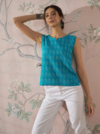 InWeave Cyan Blue Ikkat Kantha W/S Top