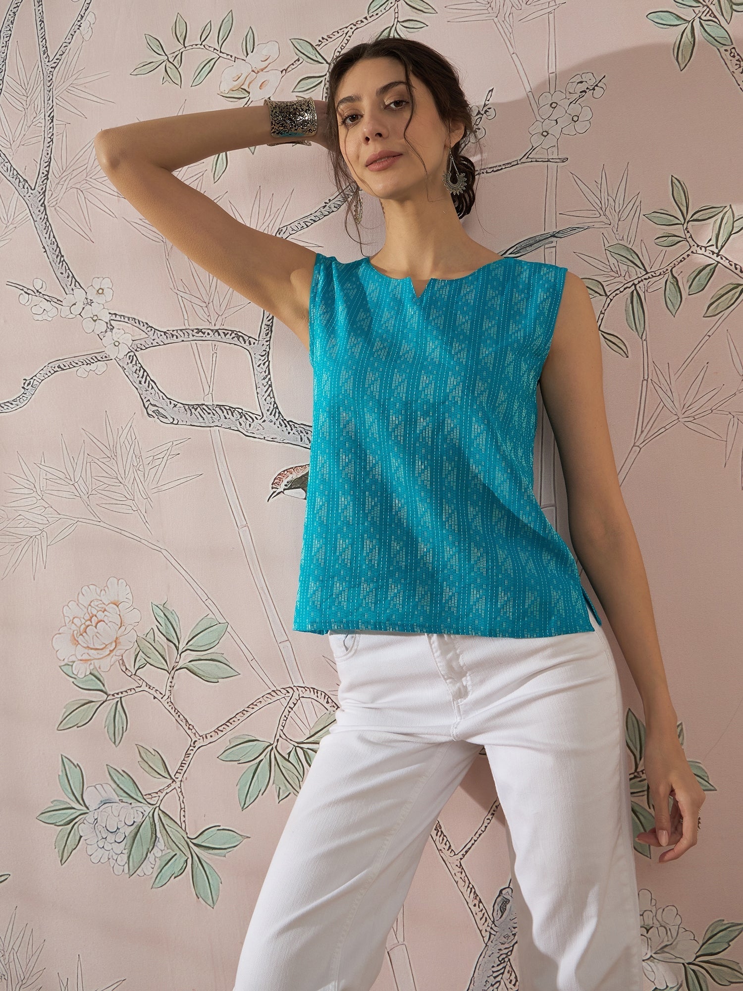 InWeave Cyan Blue Ikkat Kantha W/S Top