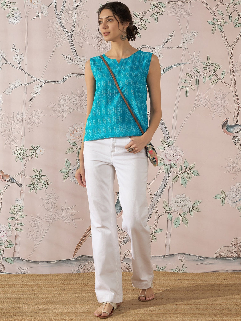 InWeave Cyan Blue Ikkat Kantha W/S Top