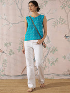 InWeave Cyan Blue Ikkat Kantha W/S Top