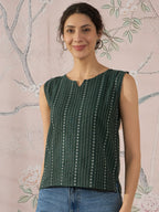 InWeave Green Striped Kantha W/S Top