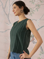InWeave Green Striped Kantha W/S Top