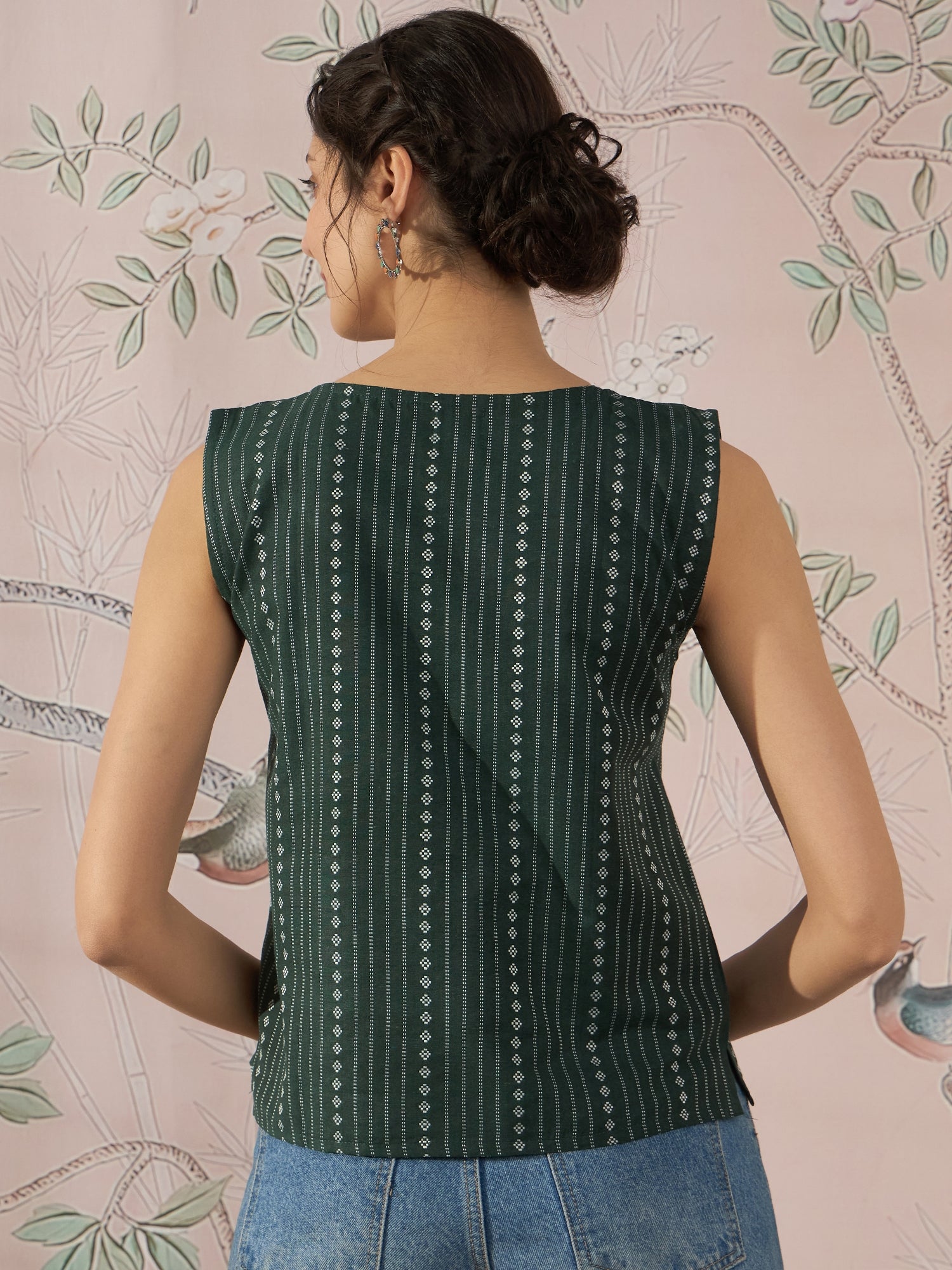 InWeave Green Striped Kantha W/S Top