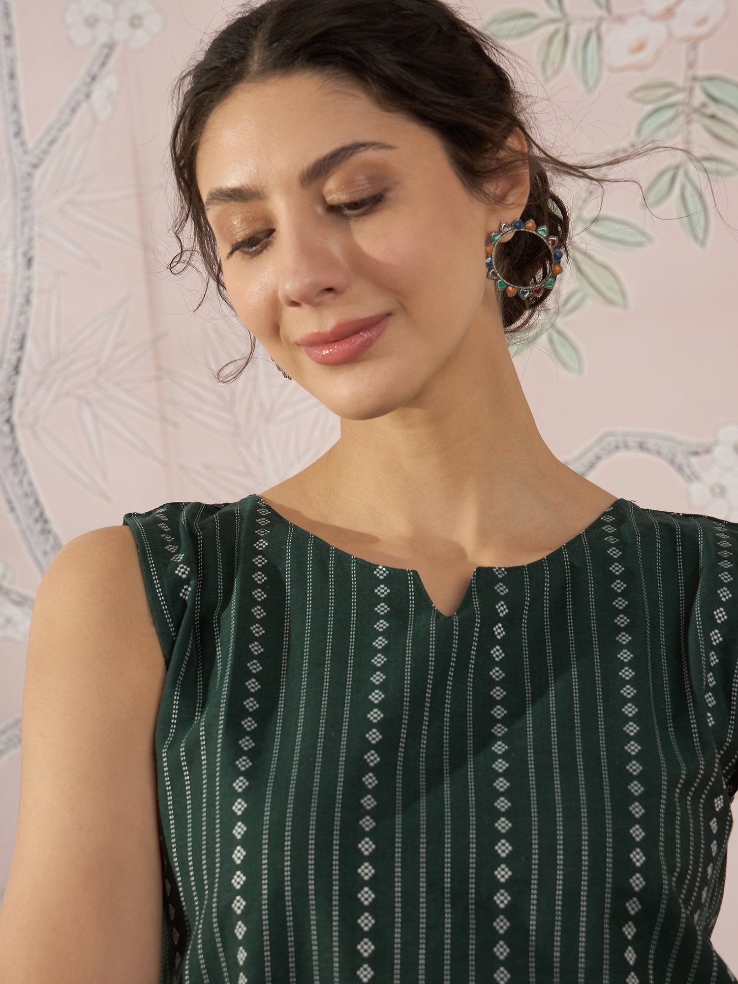 InWeave Green Striped Kantha W/S Top
