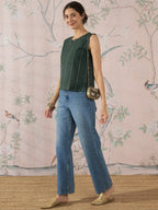 InWeave Green Striped Kantha W/S Top