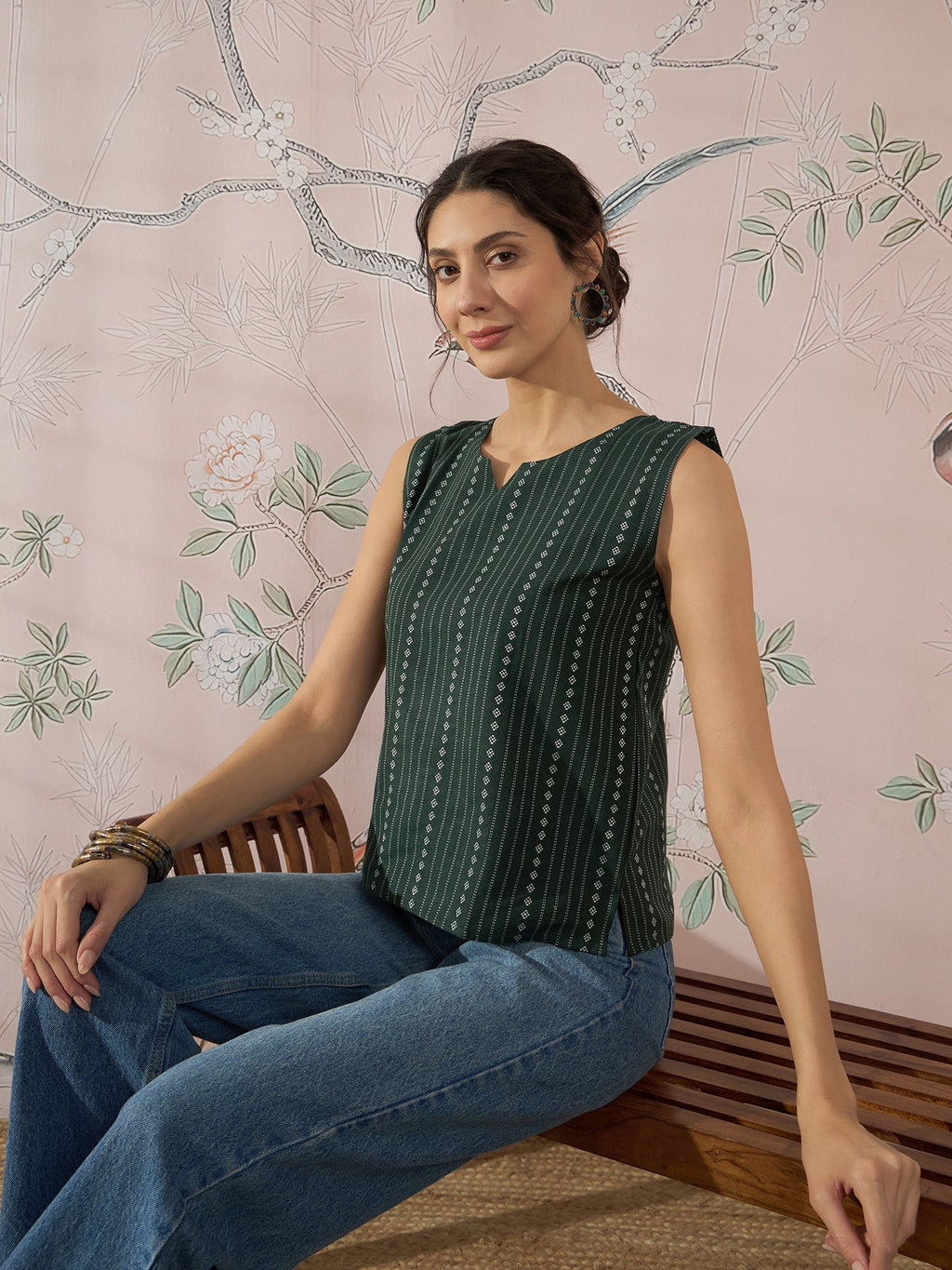 InWeave Green Striped Kantha W/S Top