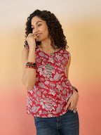 InWeave Red White Block Print W/S Top