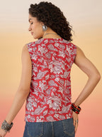 InWeave Red White Block Print W/S Top