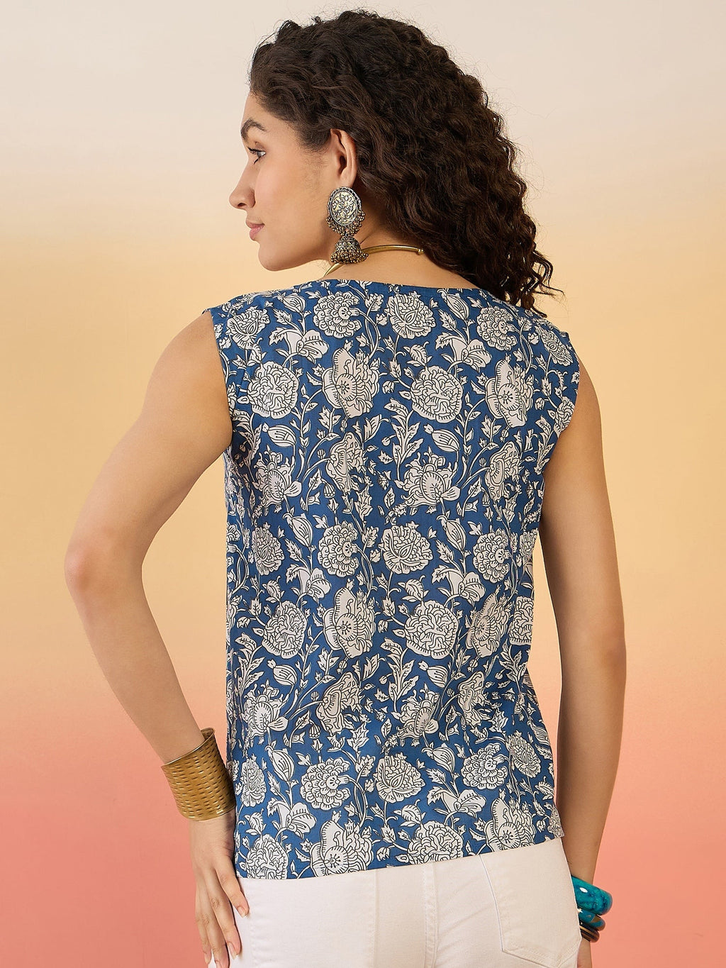 InWeave Blue White Block Print W/S Top
