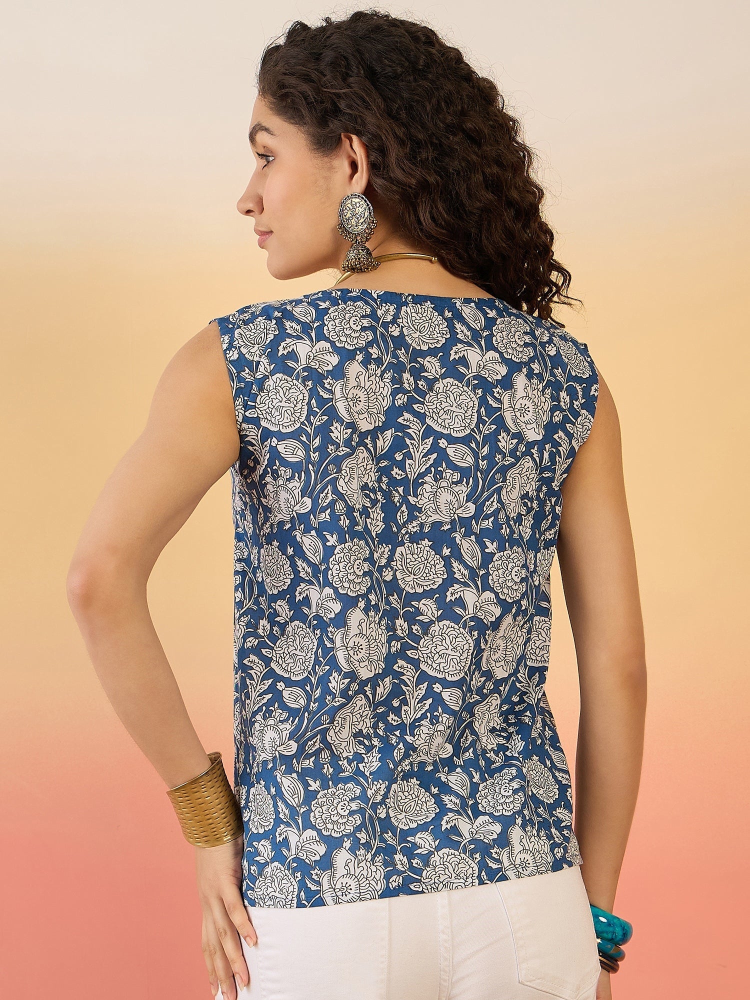 InWeave Blue White Block Print W/S Top
