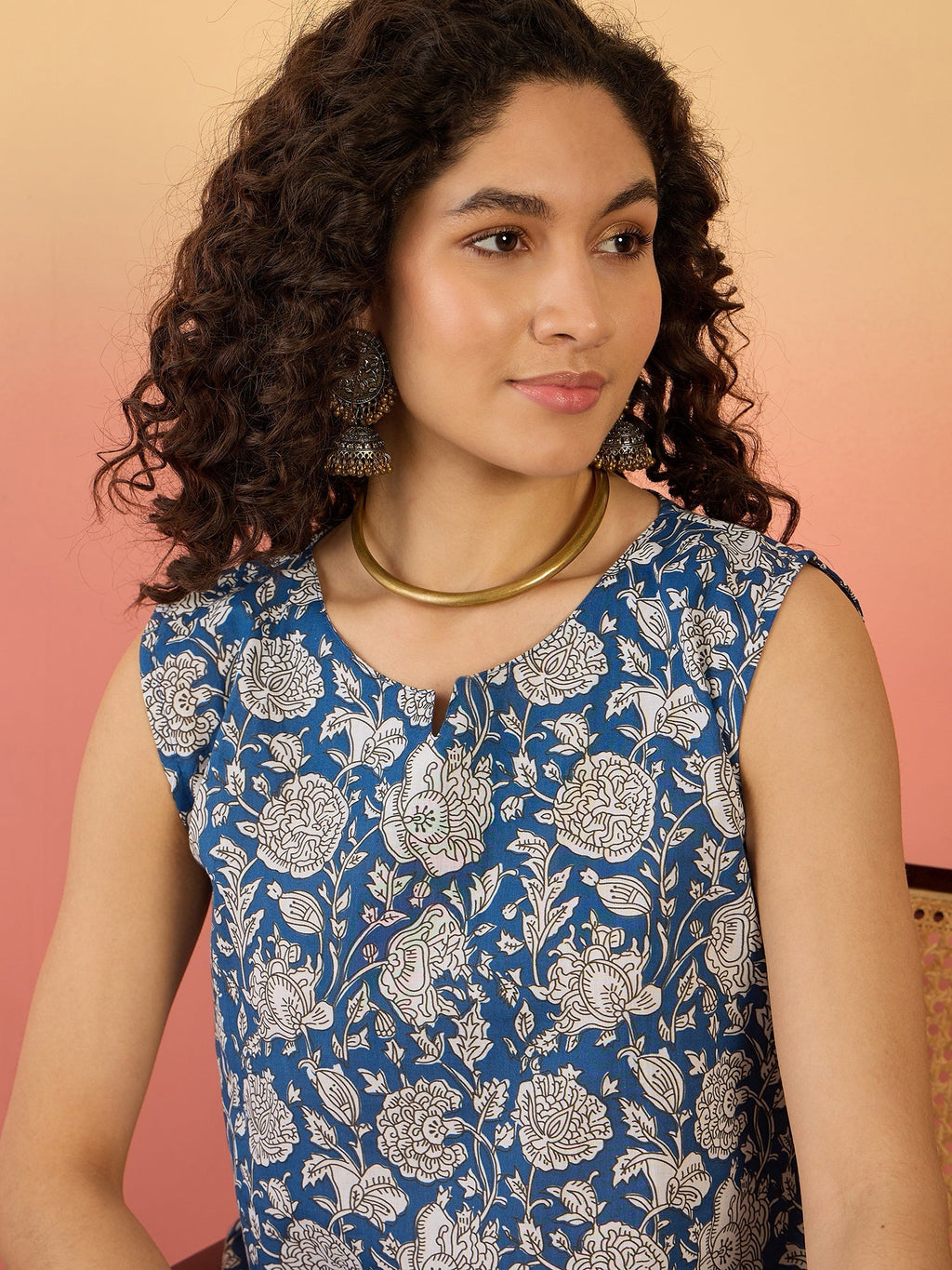 InWeave Blue White Block Print W/S Top