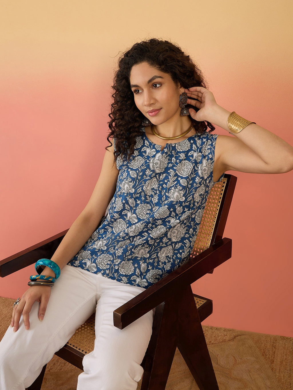 InWeave Blue White Block Print W/S Top