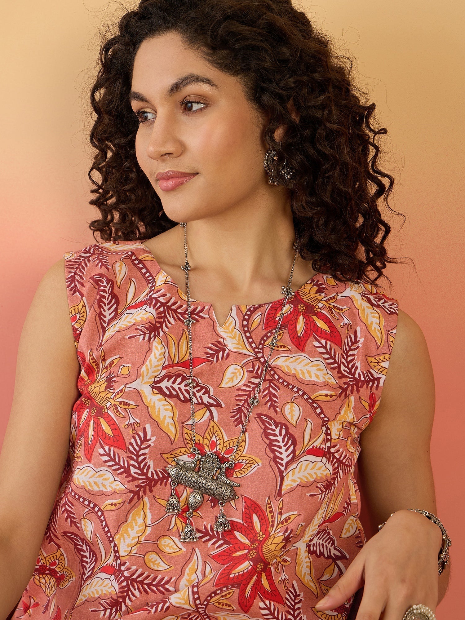 InWeave Coral Jaal Floral Print W/S Top