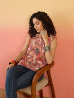 InWeave Coral Jaal Floral Print W/S Top