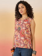 InWeave Coral Jaal Floral Print W/S Top
