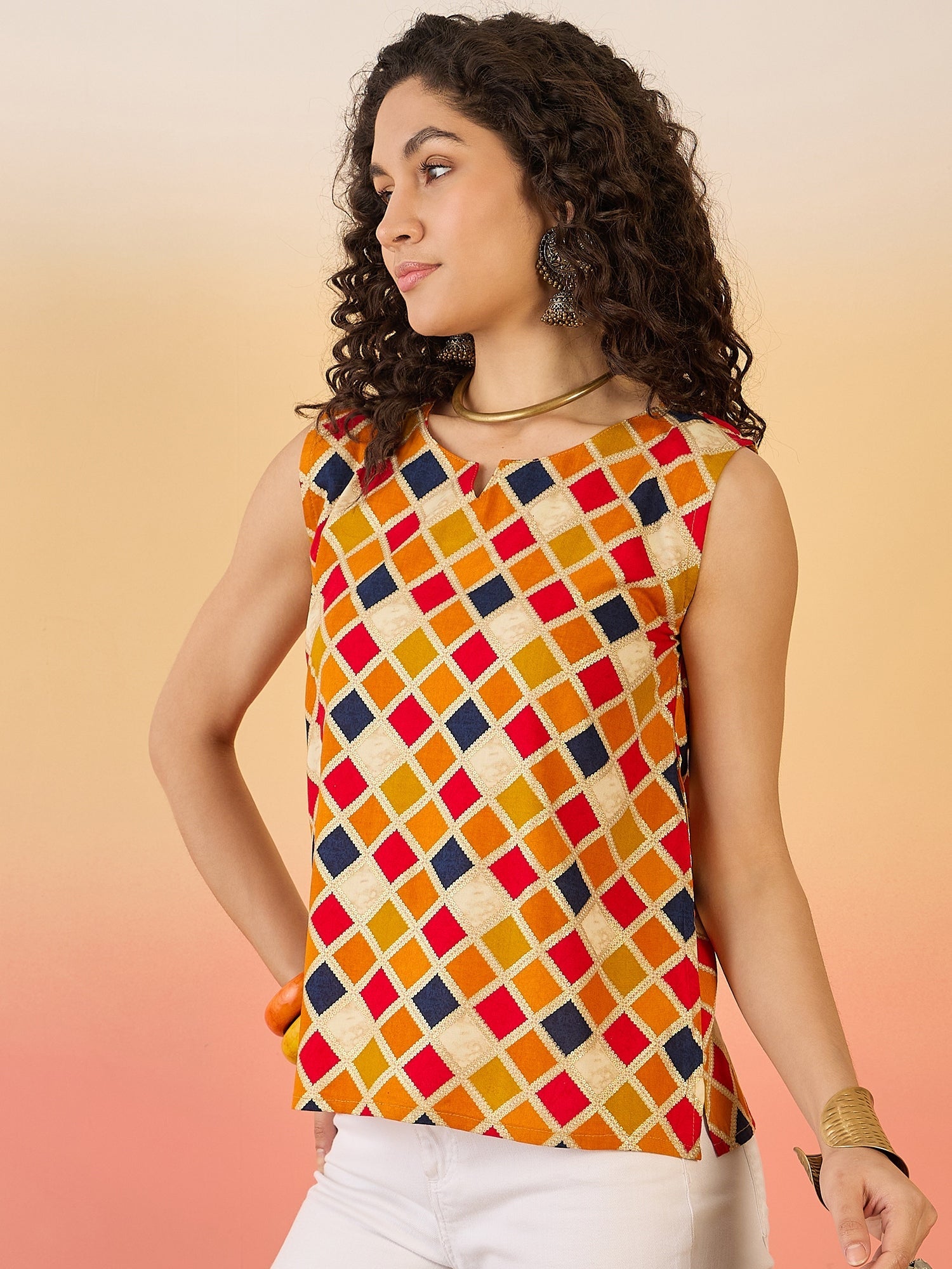 InWeave Mustard Multi Check Foil W/S Top