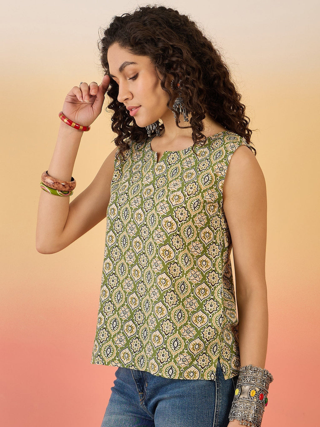 InWeave Olive Ajarakh W/S Top