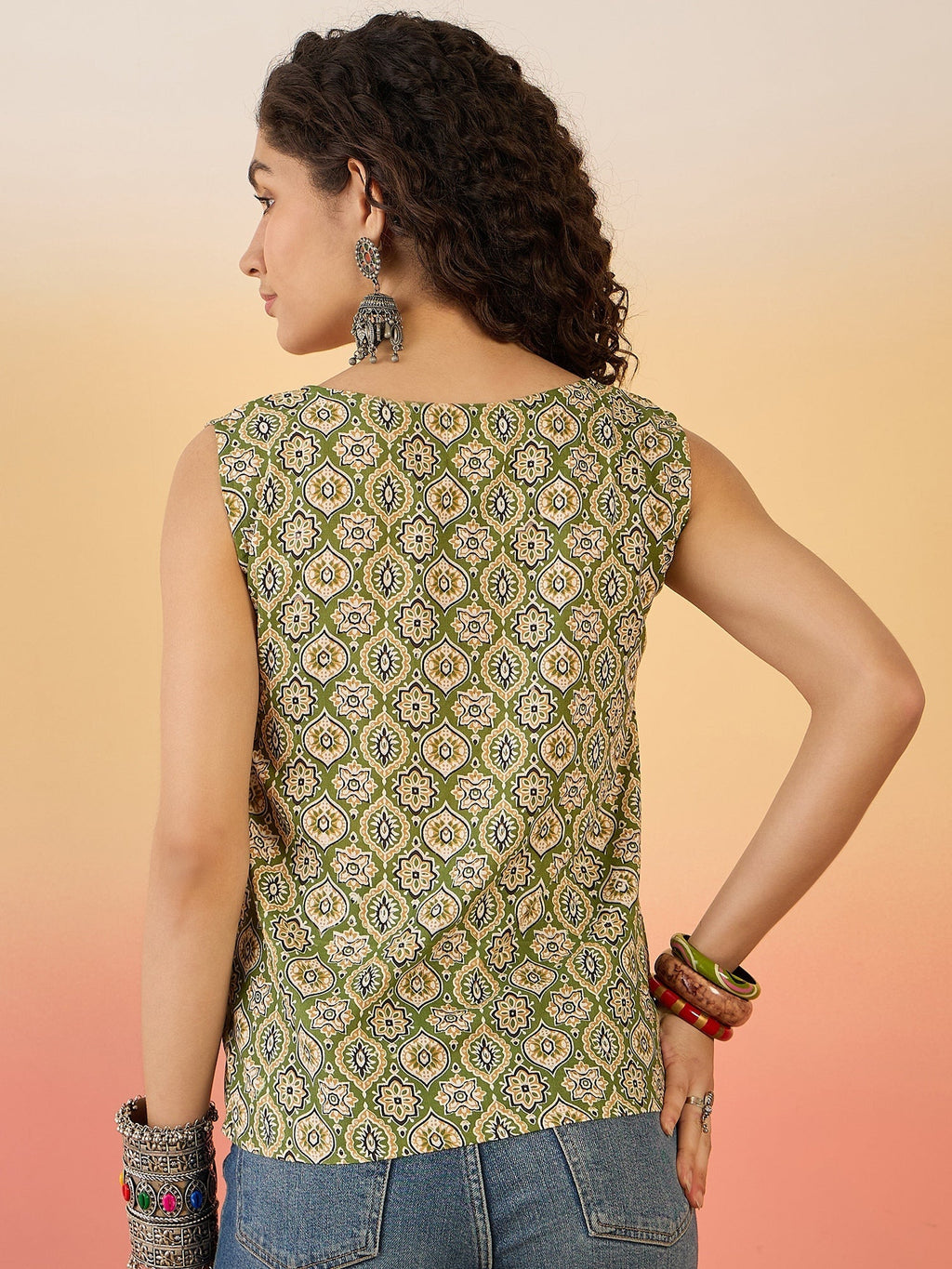 InWeave Olive Ajarakh W/S Top
