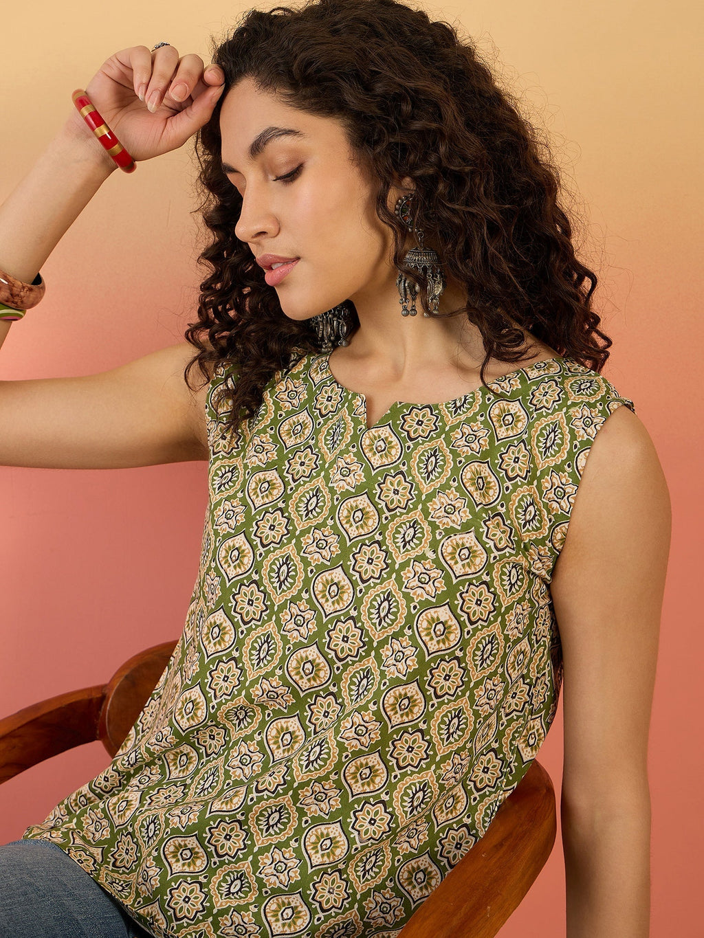 InWeave Olive Ajarakh W/S Top