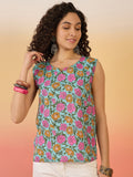 InWeave Sky Blue Pink Rose Jaal W/S Top