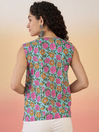 InWeave Sky Blue Pink Rose Jaal W/S Top