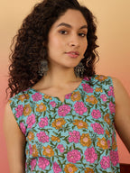 InWeave Sky Blue Pink Rose Jaal W/S Top