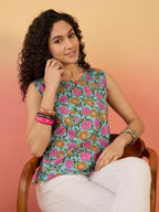 InWeave Sky Blue Pink Rose Jaal W/S Top
