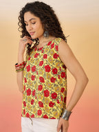 InWeave Butter Yellow Red Rose Jaal W/S Top