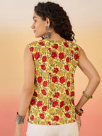 InWeave Butter Yellow Red Rose Jaal W/S Top