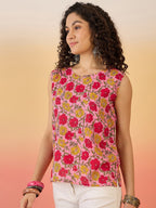 InWeave Pink Red Rose Jaal W/S Top
