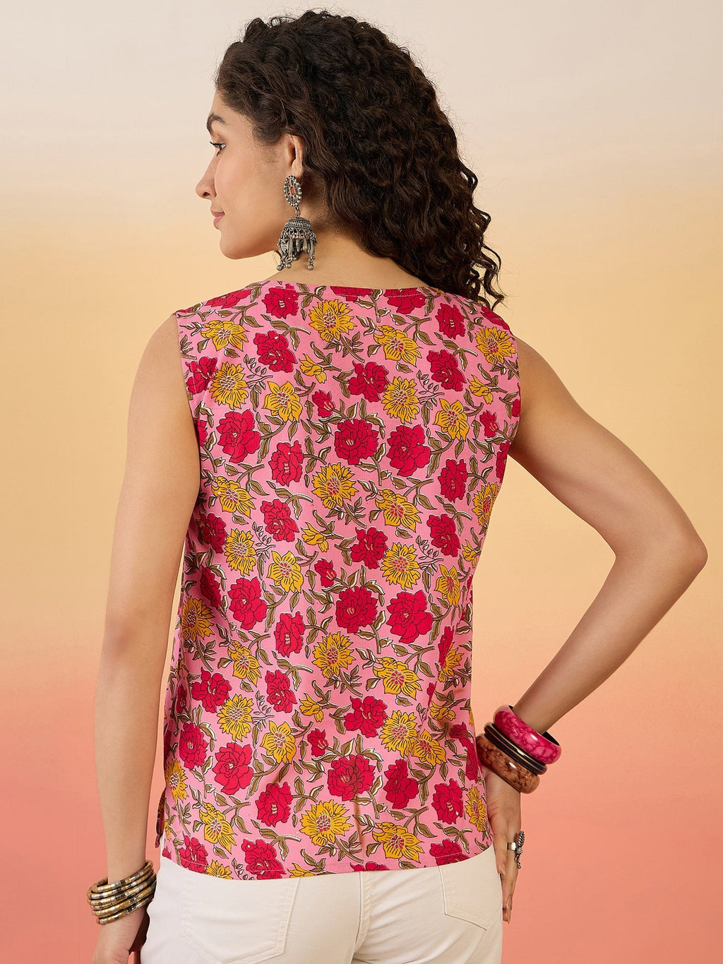 InWeave Pink Red Rose Jaal W/S Top