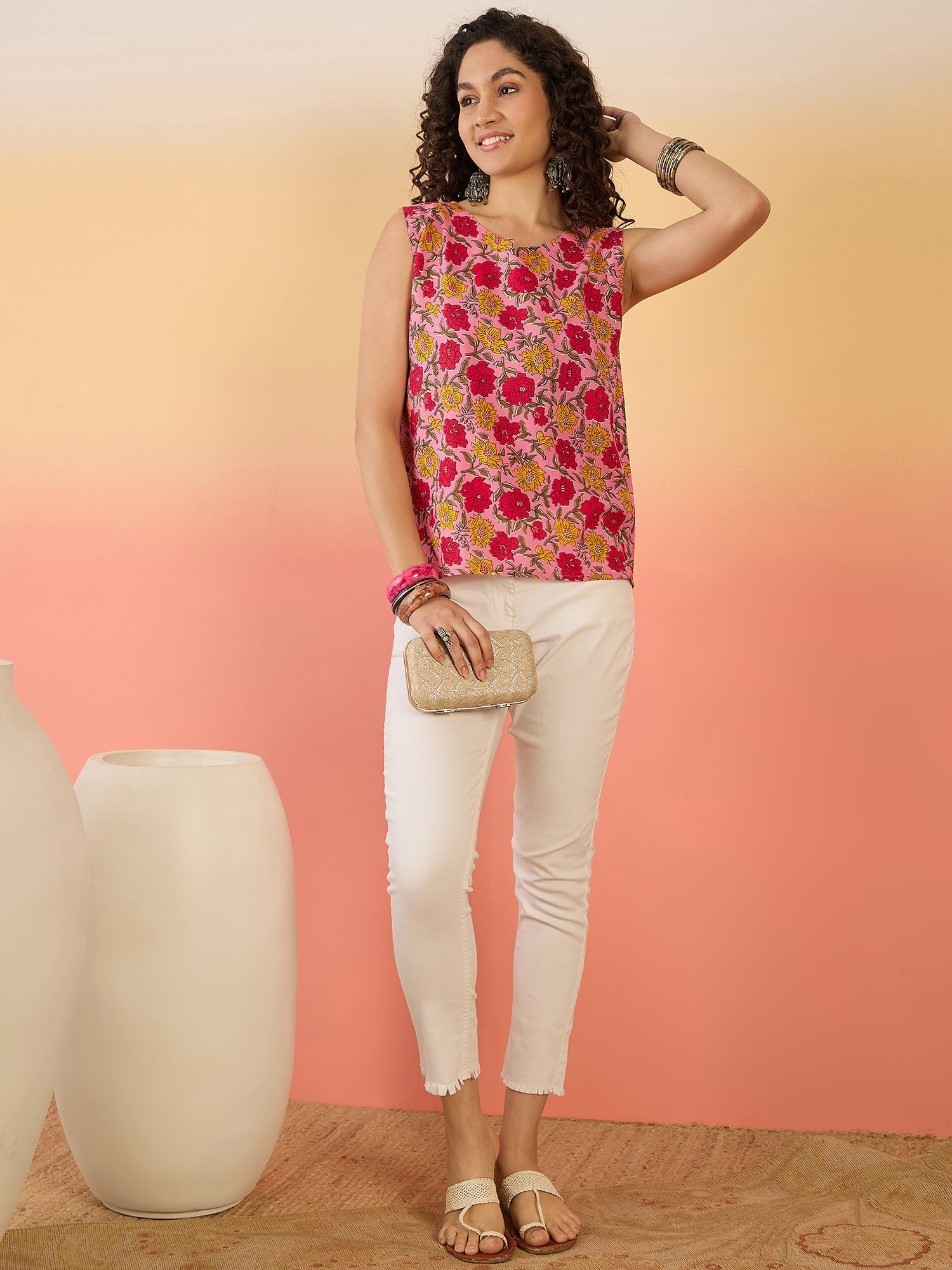 InWeave Pink Red Rose Jaal W/S Top