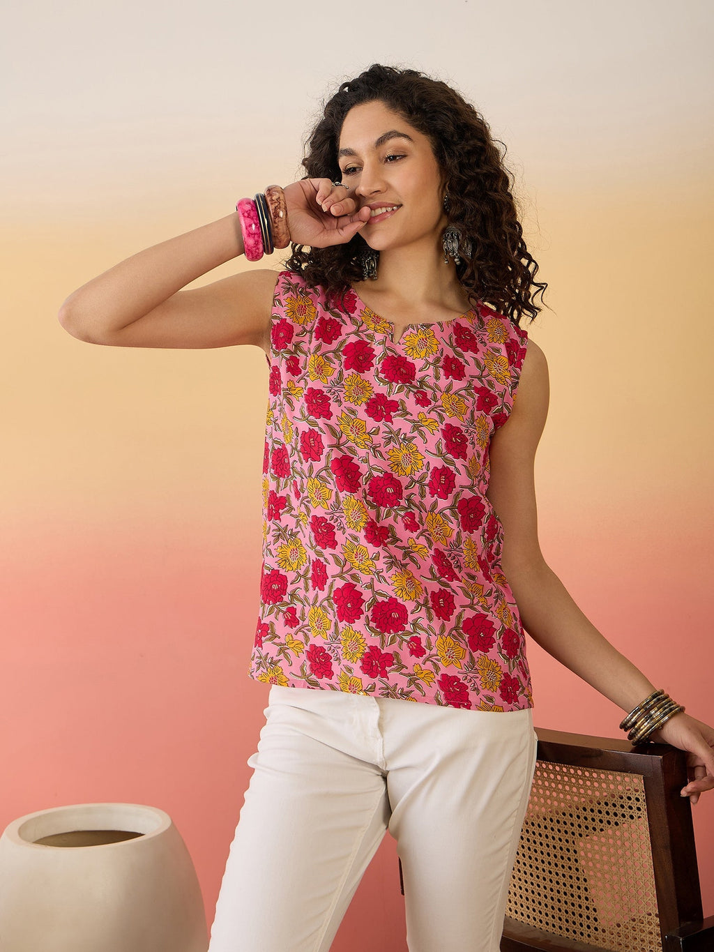 InWeave Pink Red Rose Jaal W/S Top