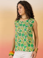 InWeave Pear Green Green Rose Jaal W/S Top