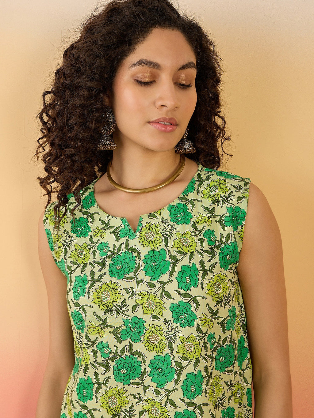 InWeave Pear Green Green Rose Jaal W/S Top